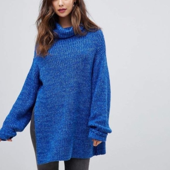 Free People Sweaters - Free People Cobalt Blue Chunky Cowl Neck Eleven Sw